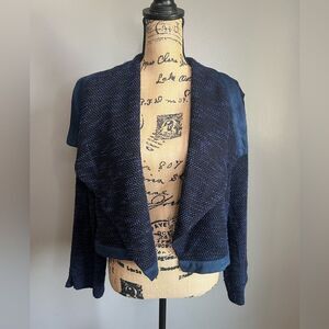 Eva Longoria textured open cardigan blazer large petite office casual artsy